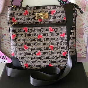 EUC Juicy Couture Logo Crossbody with Red Heart Print